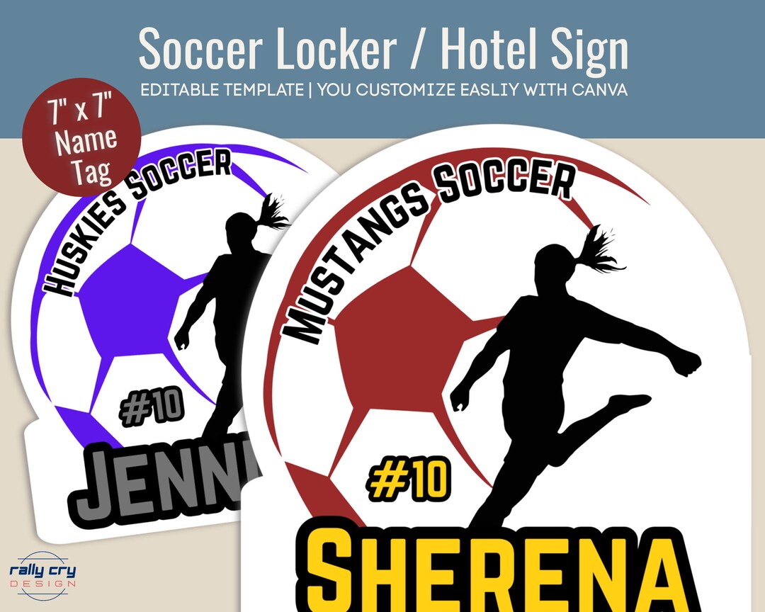 Girls Soccer Locker Decoration Name Tag, Hotel Door Sign, Soccer Printable Sign, Soccer Game Day ...