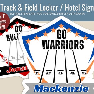 Personalize Track and Field locker decoration cutout sign, Team Hotel Door Track Meet Tournament Sign, Customize Canva Template TFN006