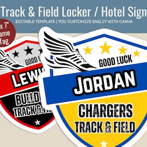 Good Luck Track and Field locker decoration cutout sign, Team Hotel Door sign, Track Meet Day Sign, Customize Canva Template TFN002