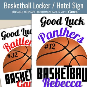 Good Luck Basketball Hotel door sign, Locker tag, Pep Rally Team spirit poster, Varsity Basketball sign, Customize Canva Template BKB012