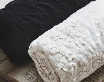 Tessuto da ricamo in pizzo floreale, tessuto bianco / nero, tessuto da sposa velo, tessuto per abbigliamento, garza, da mezzo metro / metro, 50 cm * 130 cm,