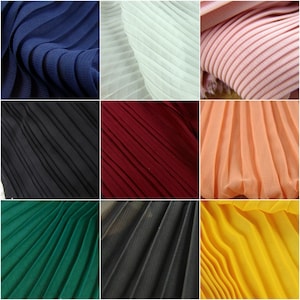 Solid Color Chiffon Stripe Pleated Fabric For Dress Fashion Clothing Designer 23 Colors