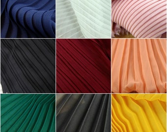 Solid Color Chiffon Stripe Pleated Fabric For Dress Fashion Clothing Designer 23 Colors