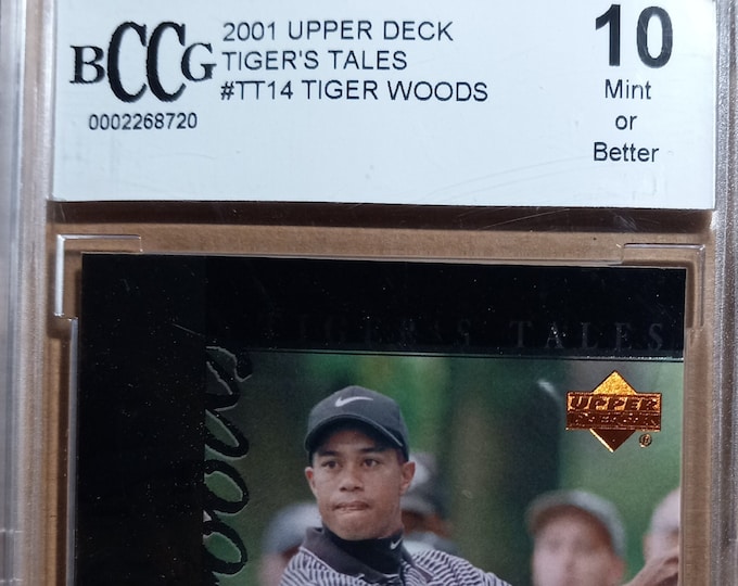 Tiger Woods 2001 #TT14 Upper Deck Tigers Tales Rookie Card Graded Beckett BCCG 10 Mint Or Better