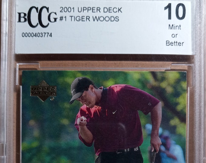 Tiger Woods 2001 Masters Upper Deck #1 Rookie Card Graded Beckett BCCG 10 - Mint Or Better