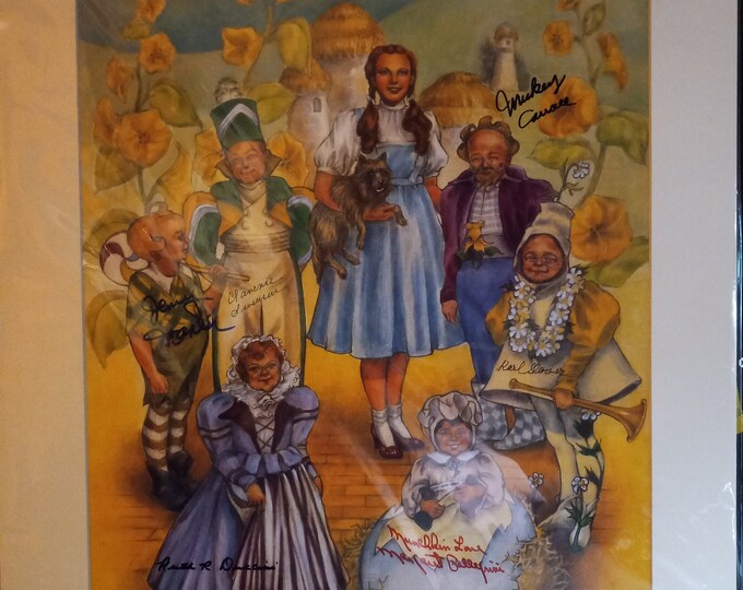 Wizard Of Oz Cast X6 20"x24" Authentic Signed & Matted Display - Frame Ready - W/ JSA COA - (Please note corner damage)