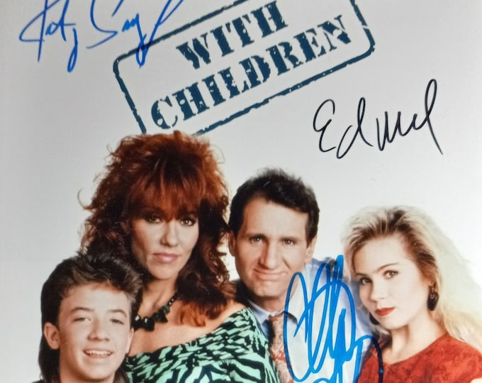 Married With Children Cast X3 Signed 8x10 Photo W/ A1COA - Ed O'Neill - Katey Sagal - Christina Applegate