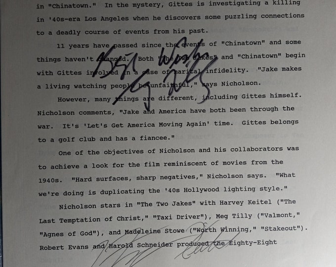 Harvey Keitel & Meg Tilly Authentic Vintage Dual Signed press Release Booklet W/ Lighthouse COA - Tale Of Two Jakes - 1990