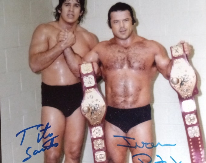 Tito Santana & Ivan Putski Authentic Signed 8x10 Photo W/ Leaf COA - WWF
