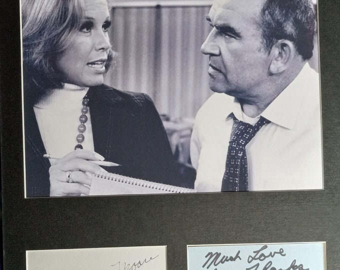 Mary Tyler Moore & Ed Asner Authentic Signed Dual Cuts With An 8x10 Photo In A 11x14 Frame Ready Matting + 3rd Party Authentication -