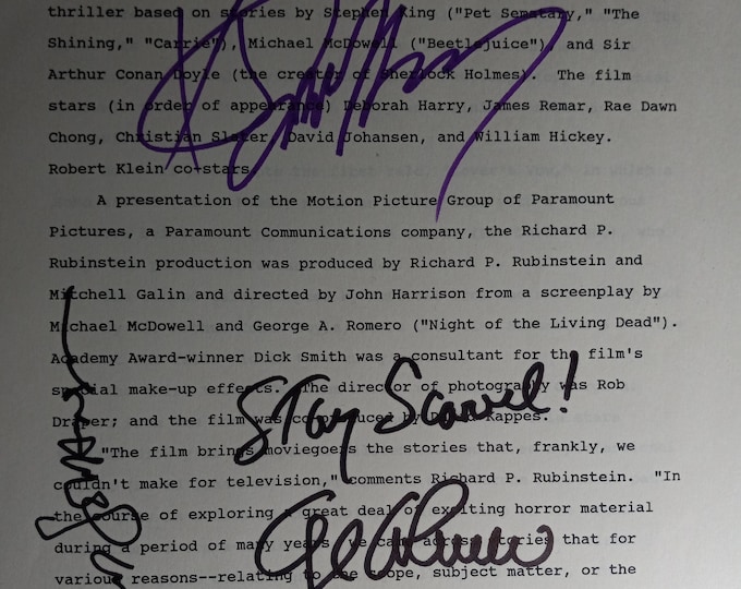 Debbie Harry + George Romero + David Johansen Authentic Triple Signed Press Release W/ 3rd Party & Lighthouse COA's Tales From The Darkside