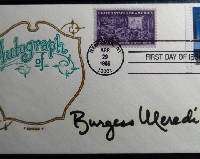 Burgess Meredith Authentic Signed 4" x 6 1/2" Postcard - Stamped 1986 - Rocky - Grumpy Old Men