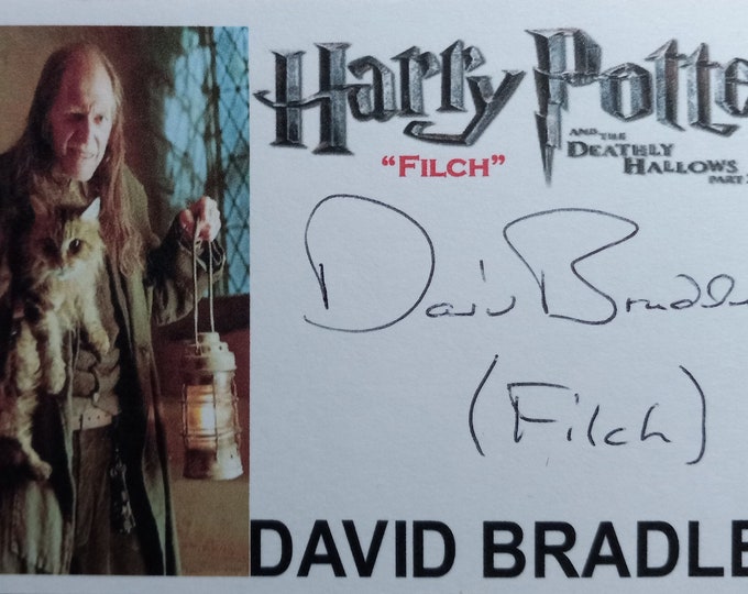 David Bradley 3x5 Authentic Signed Index Card - Filch - Harry Potter