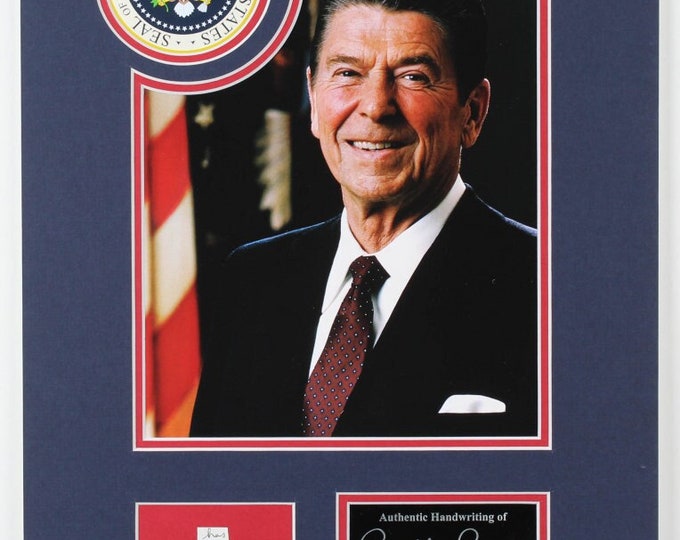 Ronald Reagan 12x16 Custom Matted Cut Display with (1) Hand-Written Word From Letter (Beckett LOA Copy)
