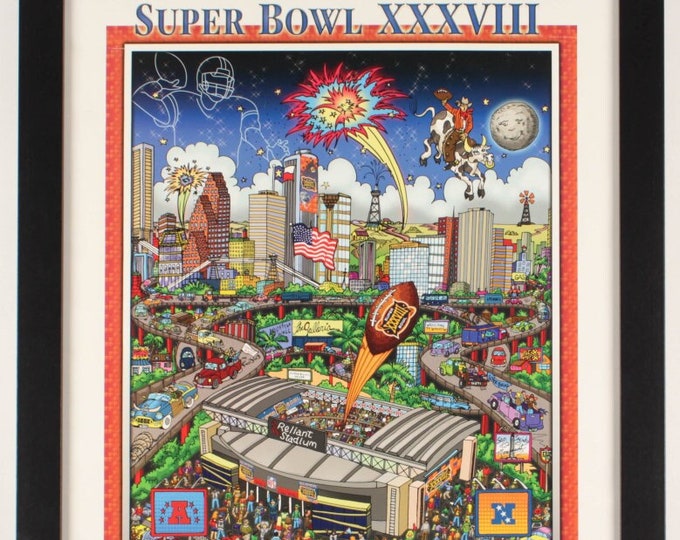 Roger Staubach Signed Super Bowl XXXVIII 20x26 Custom Framed Poster Display (PSA COA) - Dallas Cowboy's H.O.F.