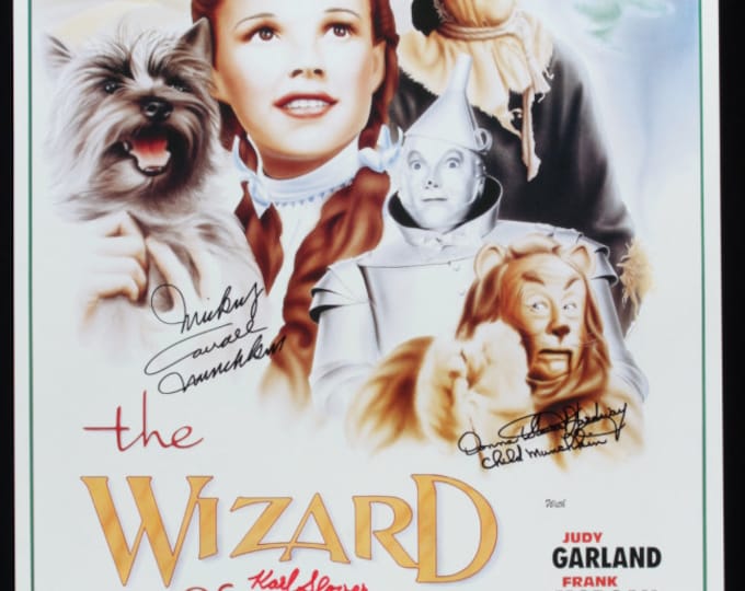 The Wizard Of Oz 16x24 Poster Cast-Signed by (6) with Jerry Maren, Donna Stewart, Karl Slover, Clarence Swensen, Meinhardt Raabe, Ruth - JSA