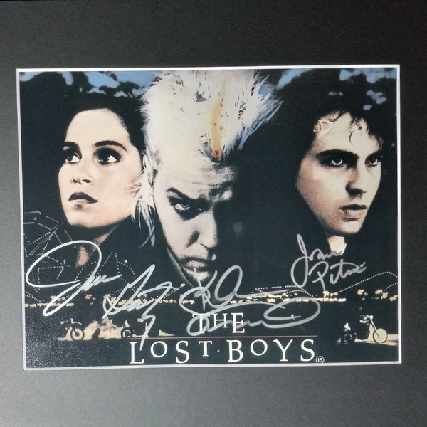 Kiefer Sutherland, Jason Patric & Jami Geertz Triple Signed 8x10 Photo W/ 11x14 Frame Ready Matting + 3rd Party COA - The Lost Boys