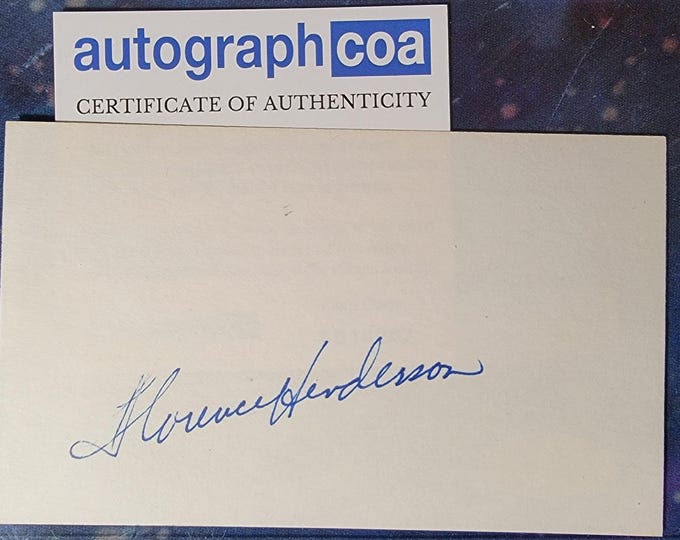Florence Henderson Authentic Signed Index Card W/ ACOA The Brady Bunch