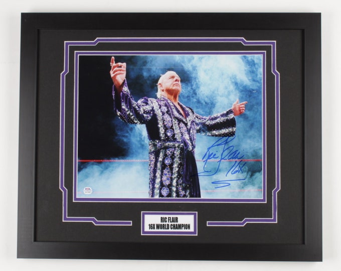 Ric Flair Authentic Signed 18"x22" Custom Framed Display W/ PSA COA