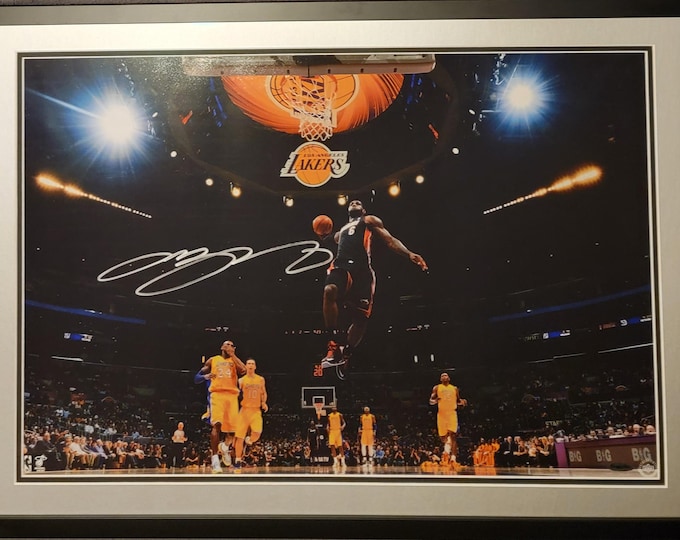 LeBron James Custom Framed 16"x24" Photo W/ UDA Upper Deck Authentic "LA Lights" Frame Measures 19 1/2" x 27 1/2"