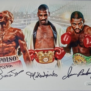 Poison Junior Jones, Michael Spinks, Iron Berkley 8x10 Authentic Triple Signed Photo W/ JSA COA