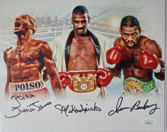 Poison Junior Jones, Michael Spinks, Iron Berkley 8x10 Authentic Triple Signed Photo W/ JSA COA