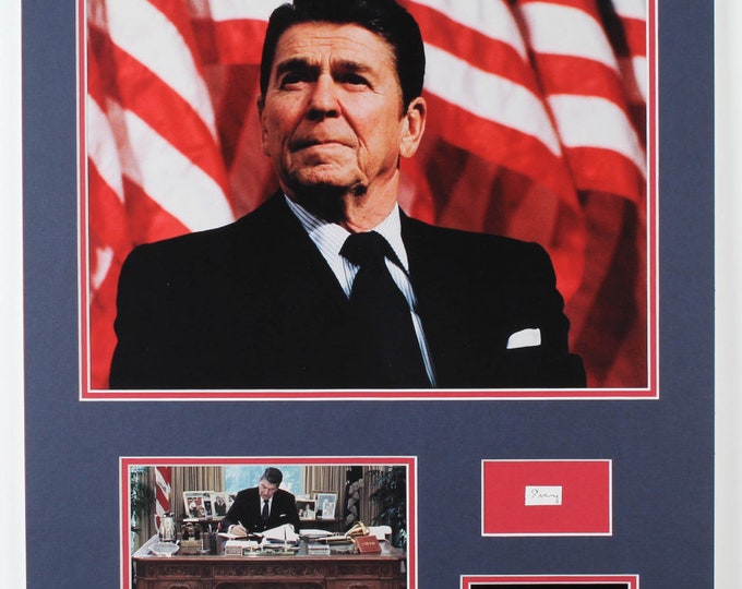 Ronald Reagan 16x20 Custom Matted Cut Display with (1) Hand-Written Word From Letter (Beckett)
