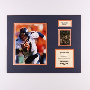 John Elway Broncos 14x18 Custom Matted 1997 Pro Line Gems of the NFL 23Kt Gold Card with Genuine Emerald #G16