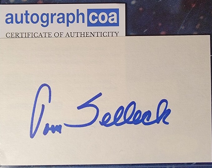 Tom Selleck Authentic Signed Index Card W/ ACOA Magnum PI Blue Bloods