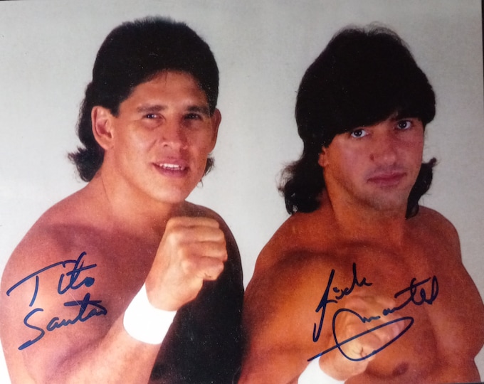 Tito Santana & Rick Martel Authentic Dual Signed 8x10 Photo W/ Leaf COA - WWF Strike Force