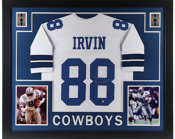 Michael "Playmaker" Irvin Authentic Signed 35x43 Custom Framed Jersey Display With Beckett COA - Dallas Cowboys #88