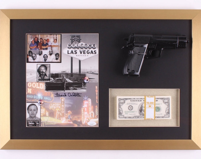 Mobster Frank Cullotta 16"x23" Authentic Signed Shadowbox Display With Gun & Cash Custom Framed W/ JSA COA - Infamous Mobster
