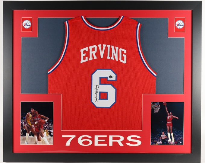 Julius "Dr. J" Erving 35"x43" Authentic Signed Jersey Custom Framed Display With Beckett COA - 76ers #6 - H.O.F. - GOAT