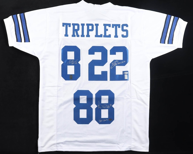 Troy Aikman + Michael + Irvin Emmitt Smith Signed Cowboys Jersey W/ Beckett COA's Triplets Dallas Cowboys GOAT's
