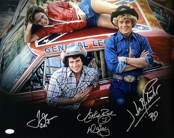 The Dukes of Hazzard 16x20 Cast (X3) Signed Photo - Inscribed "Bo", "Luke" & "Daisy" W/ JSA Sticker COA - Wopat, Schneider, Bach