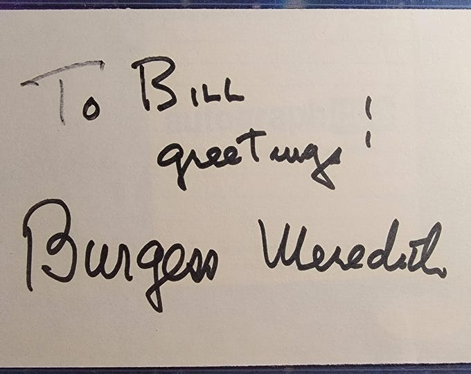 Burgess Meredith Authentic Signed Index Card W/ ACOA Grumpy Old Men