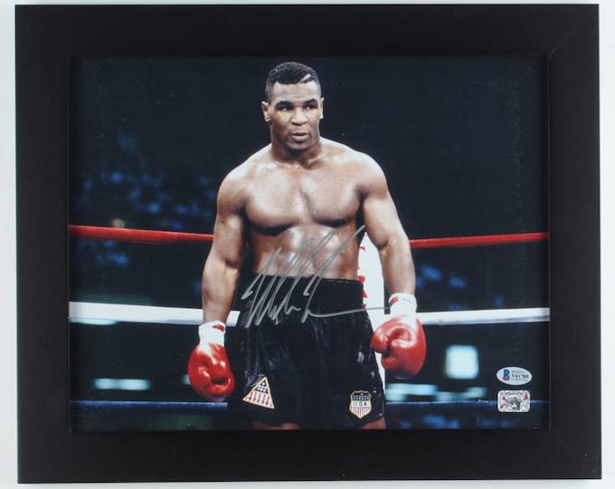 Mike Tyson 13.5x16.5 Authentic Signed Custom Framed Display W/ Beckett & Fitterman COA's - HOF - Iron Mike
