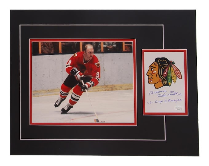 Bobby Hull Signed 12x17 Custom Matted Photo Display Inscribed "'61 Cup Champs" W/ JSA COA