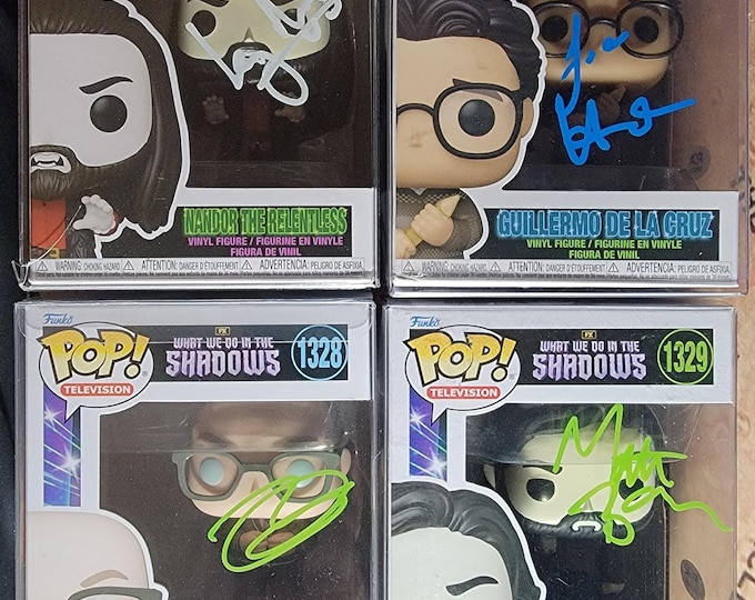 What We Do In The Shadows Cast X4 Signed Funko PoP Lot W/ Beckett & PSA COA's Matt Berry, Kayvan Novak, Harvey Guillén, Mark Proksch