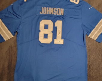 Calvin Johnson authentiek gesigneerd Nike #81 shirt met Beckett BAS COA Detroit Lions
