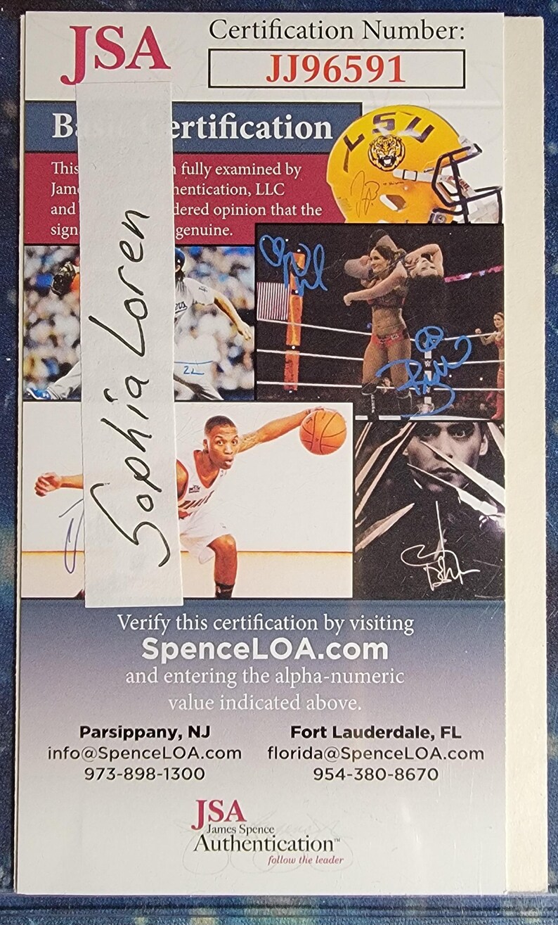 Jsa Authentication Address Sophia Loren Authentic Signed Index Card W/ ACOA Grumpy Old Men - Etsy