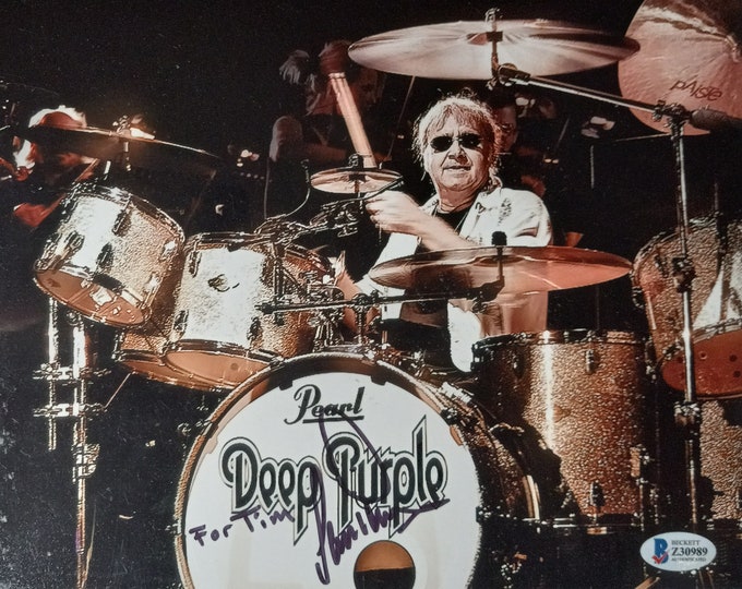 Ian Paice 8x10 Authentic Signed Photo W/ Beckett COA - Deep Purple - Inscribed: To Tim