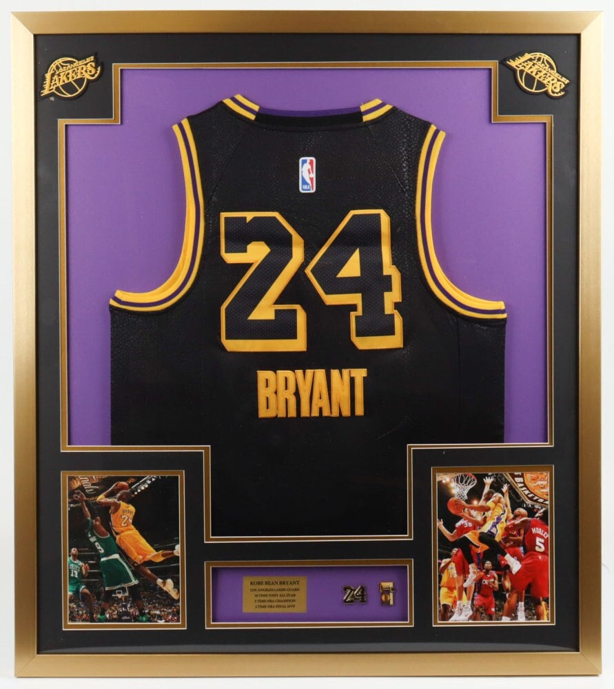 Kobe Bryant Custom 35 X 43 Framed UNSIGNED Los Angeles Lakers Jersey  Display
