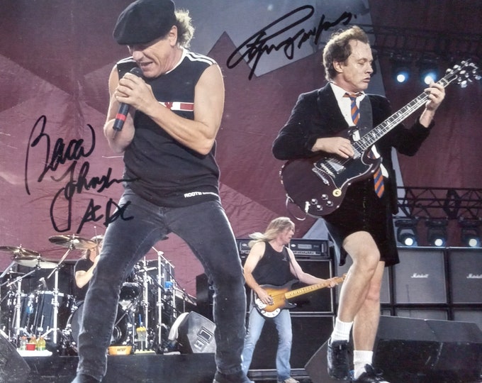 Brian Johnson & Angus Young Authentic Dual Signed 8.5x11 Photo W/ UA coa - AC/DC