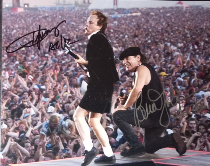 Angus Young & Brian Johnson 8.5 x 11 Authentic Signed Photo W/ Lighthouse + A1COA Authentication - In Person From My Private Collection