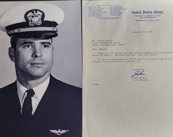 John McCain Authentic Signed Document With Included Photo