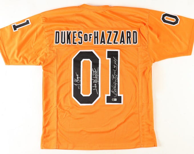 Dukes Of Hazzard CXast (X3) Authentic Signed XL Jersey W/ Beckett BAS COA Catherine Bach + John Schneeider + Tom Wopat