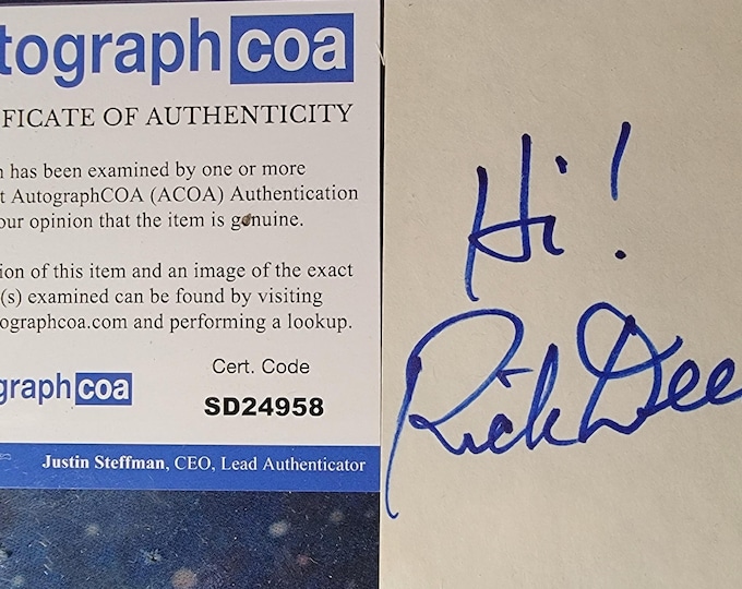 Rick Dees Authentic Signed Index Card W/ ACOA Disco Duck