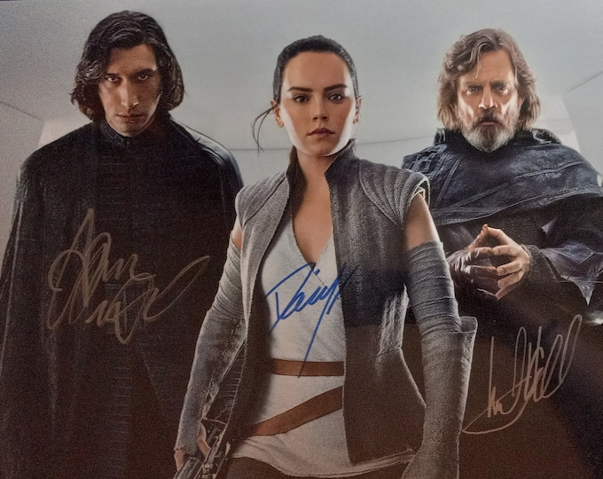 Mark Hamill + Adam Driver + Daisy Ridley Authentic Triple Signed 13"x19" Limited Edition Photo #22/50 W/ COA - Star Wars: The Last Jedi