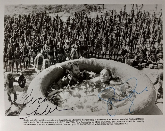Richard Chamberlain & Sharon Stone RARE Authentic Dial Vintage Signed 8x10 Photo W/ 3rd party Authentication - Allen Quatermain